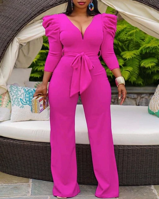 artofcb Bandage V Neck Jumpsuit in Rose Red XL