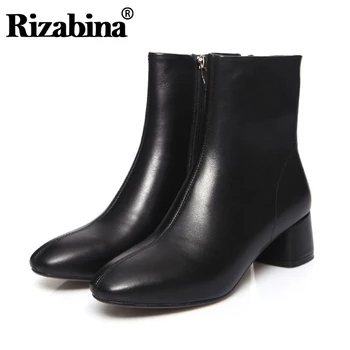 

RIZABINA Women Ankle Boots Real Leather Basic Winter Shoes Women New Fashion 2020 Office Lady Dress Short Boot Size 34-42