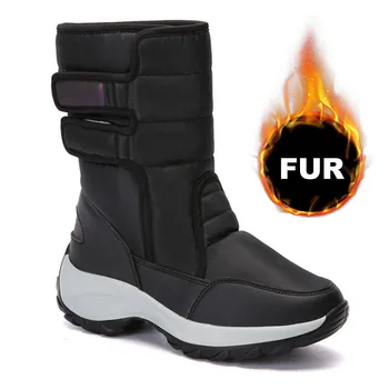 

Snow Boots Female shoes woman Warm Fur Plush Insole High Quality Women Winter shoes Waterproof Mid-Calf Boots Botas Mujer