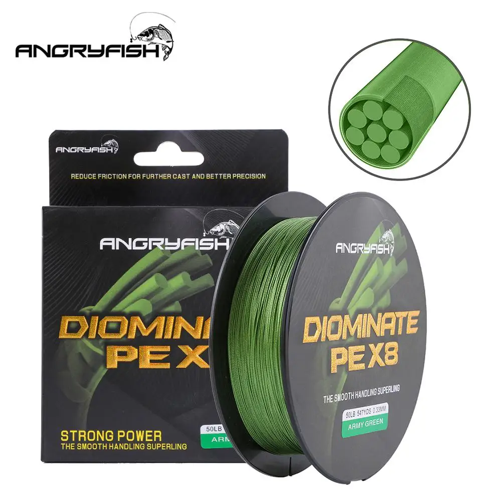 

HobbyLane ANGRYFISH Diominate PE X8 Fishing Line 500M/547YDS 8 Strands Braided Fishing Line Multifilament Line Army Green