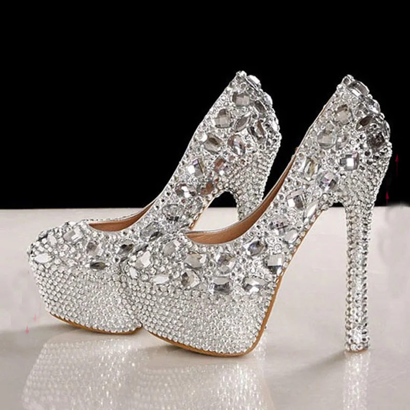 2018 hermosos de boda de cristal de tacones altos de plata de moda para dama Glitter Zapatos de vestir de novia zapatos formales populares| Zapatos de tacón de mujer| - AliExpress
