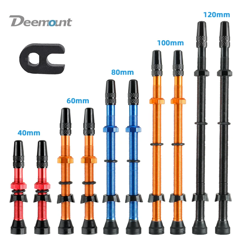 Deemount 2 uds/40/60MM latón o aleación bicicleta madre F/V Presta Válvula de neumático sin tubo de bicicleta de carretera MTB pezón W/Herramienta de aleación de tapa de válvula