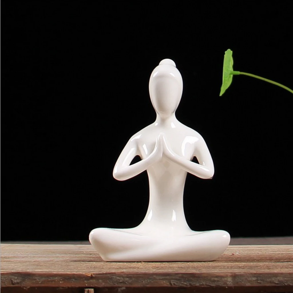 Ceramic Yoga Figure Ornament Statue Sculpture for Zen Garden Home Yoga Room Desk Decor