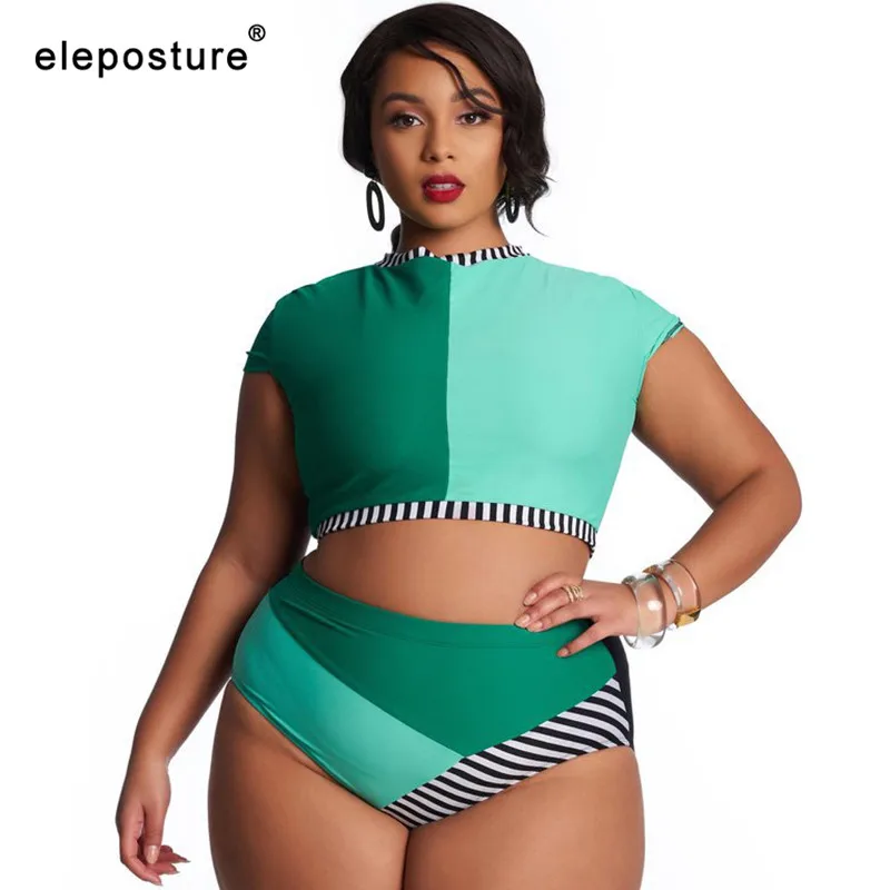 

2019 New Plus Size Swimwear Women Bikini High Waist Swimsuit Contrast Color Bikini Set Large Size Bathing Suits Beach Wear 4XL