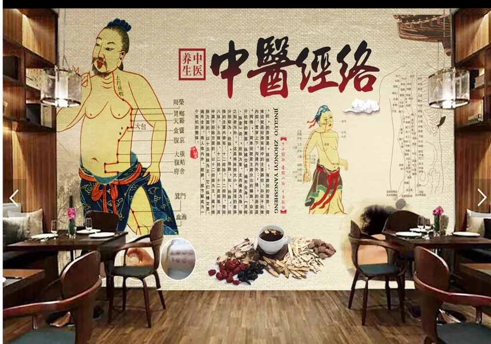 Drop Shipping Custom Wallpaper Mural TCM Health Meridian Physiotherapy Center Massage Background Painting Decoration | Обустройство
