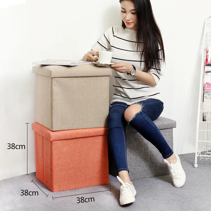 Storage Stool Storage Stool Can Sit Sofa Stool Rectangular Folding Fabric  Stool Household Finishing Box Shoe Stool