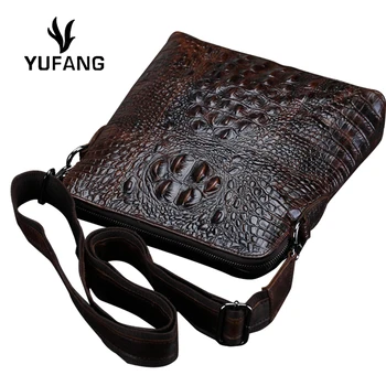 

YUFANG Crocodile Men Bag Trendy Messenger Bag Crazy Horse Genuine Leather Shoulder Bag Vintage Crossbody Bag Men England Style
