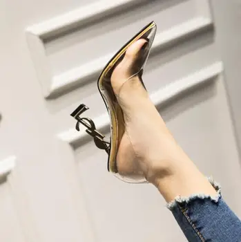 

Summer See Through PVC Pumps Women Stiletto High Heels Clear Sexy Ladies Shining Toe Party Shoes Special Design