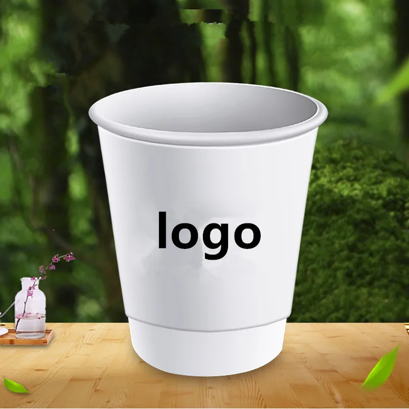 

500pcs High quality double layer paper disposable coffee cup custom logo 9oz 250ml print milk tea soy paper cups wholesale
