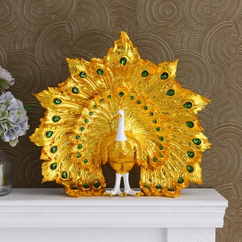 

EUROPEAN LUXURY PEACOCK OPENING RESIN SCULPTURE ORNAMENTS HOME FURNISHING CRAFTS UPSCALE HOTEL LIVINGROOM FIGURINES DECORATION
