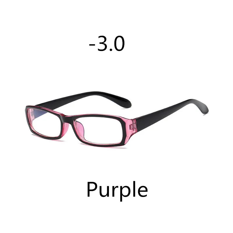 Purple -3.0 Elbru, анти-синий светильник, квадратные очки для близорукости, для женщин и мужчин, готовые близорукие очки, диоптрия-4,0 до-, унисекс - Цвет оправы: Purple -3.0
