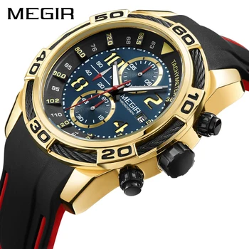 

MEGIR Top Brand Luxury Silicone Strap Waterproof Sports Men Quartz Watch Calendar Multifunction Chronograph Business Wristwatch