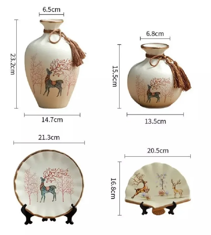 3Pcs）European Ceramic Vase Dried Flowers Flower Arrangement Wobble Plate Living Room Entrance Ornaments Home Decorations 6