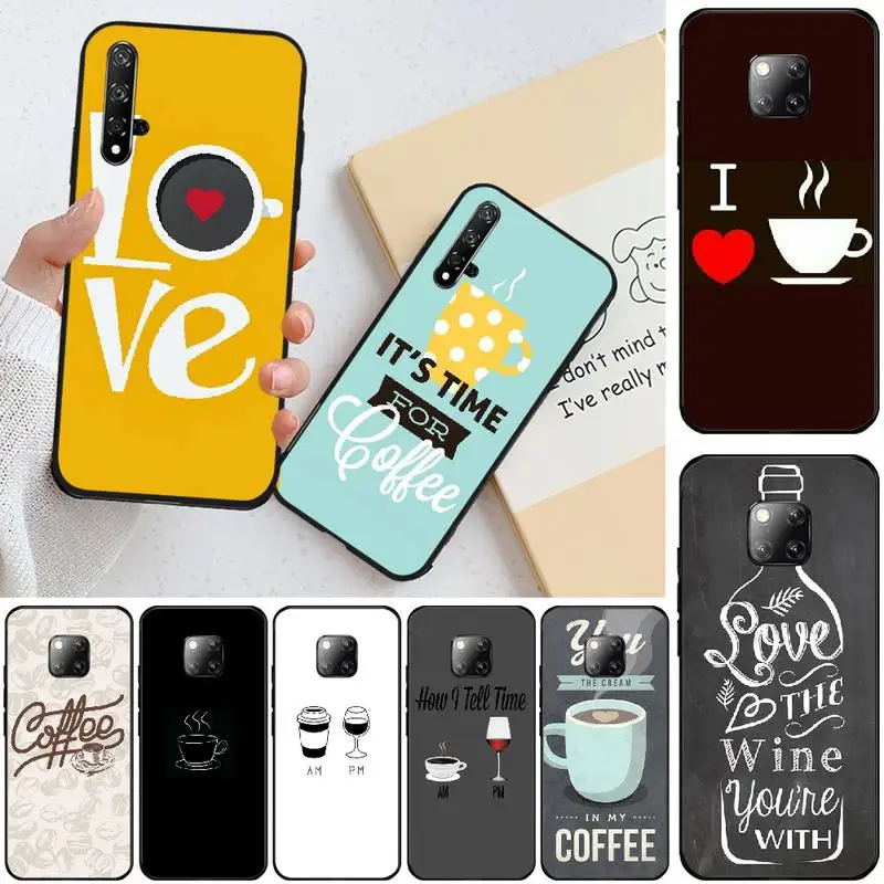 

LJHYDFCNB Coffee Wine Cup Black TPU Soft Phone Case Cover For Huawei Honor 8 8X 9 9LITE 10 View9 10 10lite 20lite 20