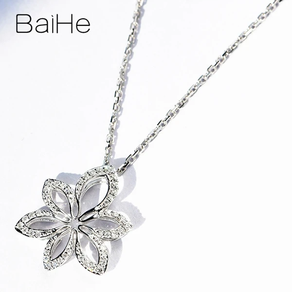 BAIHE Solid 18K Белое Золото 0.16ct Сертифицированный круглый полный огранки натуральные бриллианты украшения для помолвки Подарочные ожерелья