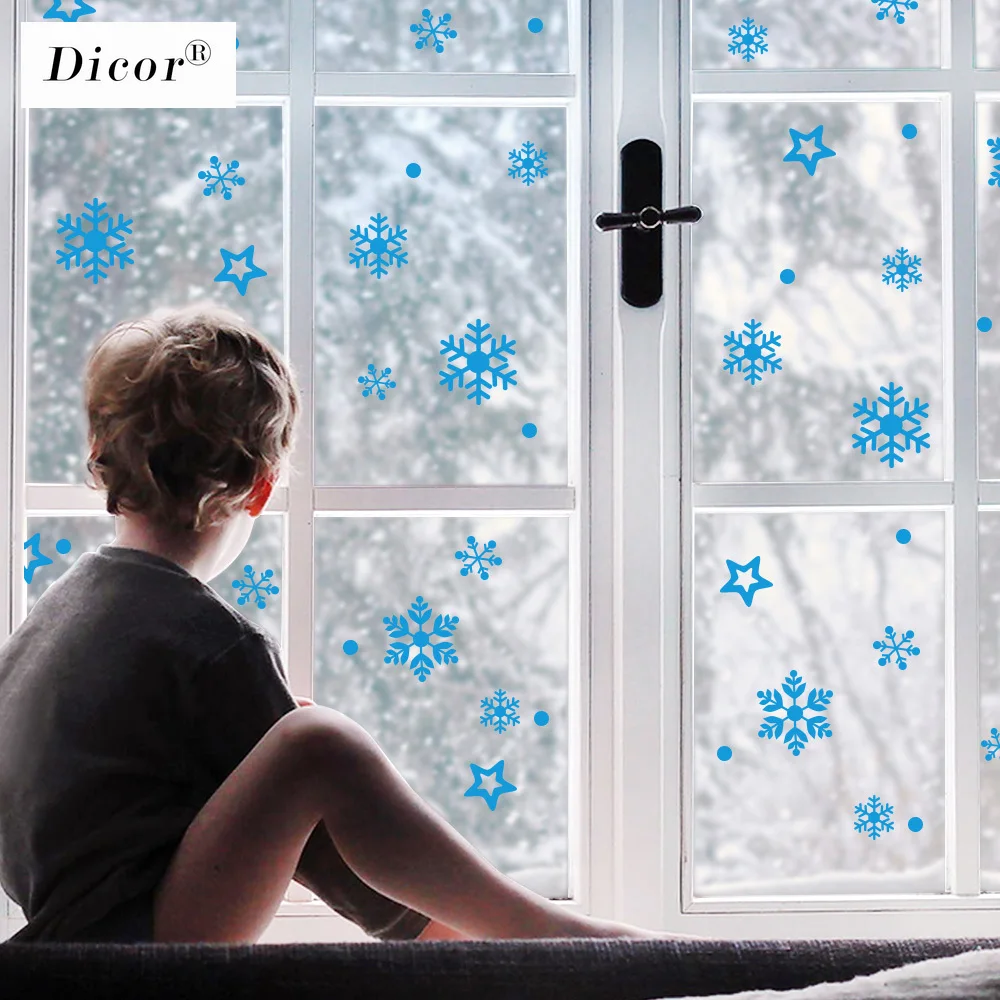 DICOR синие снежинки стикеры на стену DIY фестиваль вечерние для домашнего декора прозрачная виниловая наклейка романтическая Снежинка QTT28