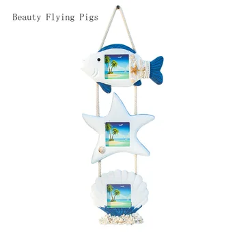 

Direct sales new listing Mediterranean style marine wall-mounted wooden photo frame creative wall decoration photo wall partner