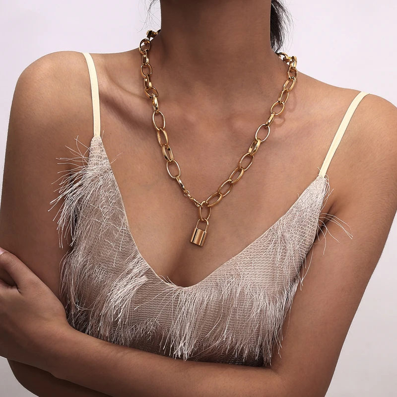 XIYANIKE Metal Pad Lock Pendant Long Necklace Brand New Rolo Cable Chain Women Men Collar Jewelry Choker | Украшения и аксессуары