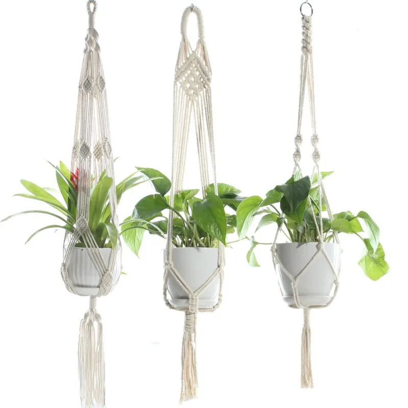 

NewNatural Green Environmentally Friendly Plant Sling Nordic Style Hand-woven Interior Decoration Flower Pot Net Bag Hanging