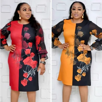 

2020 Summer Short Sleeve New Style Classic African Women Dress Dashiki Fashion Printed Elegant Office Lady Ethnic Dress Clothing