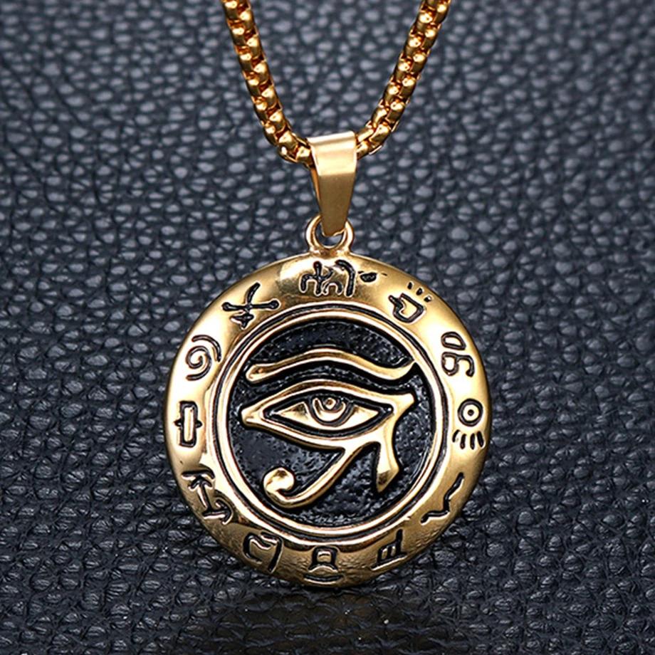 Dropshipping Ancient Egypt Round Jewelry Collares Gold Color Stainless