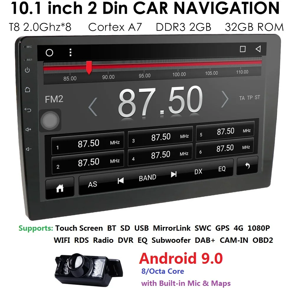 10.1'' 2DIN Car Navigation Android 9.0 Universal Car GPS Bluetooth Wifi Car radio GPS Navigation RDS DVR WIFI 4G USD SWC Rearcam 10.1'' 2DIN Car Navigation Android 9.0 Universal Car GPS Bluetooth Wifi Car radio GPS Navigation RDS DVR WIFI 4G USD SWC Rearcam