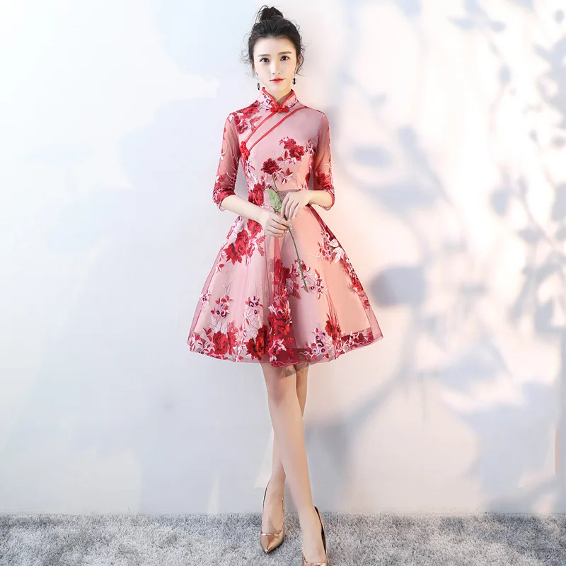 Лидер продаж Qipao вышивка улучшилось Cheongsam Свадебная вечеринка, платье на выпускной, бальное платье, Vestidos