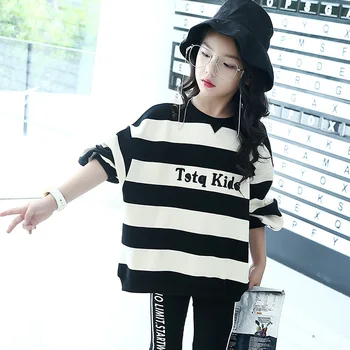 

2020 autumn girl Korean street style striped letter pullover sweater trendy loose cotton fashion outer top