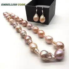 Продажа жемчужин барокко массивное ожерелье серьги набор персиковый