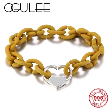 

New Fashion Women Men Heart Beads Bracelet Hot Yellow Hard Rubber X Bracelet European Charm Bracelet Female Personality Jewelry