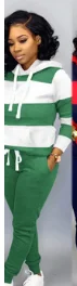 green 2 piece set Adogirl женский спортивный костюм в полоску с цветными блоками, Модный повседневный комплект из двух предметов, пуловер с длинными рукавами и завязками, худи, штаны для фитнеса - Цвет: green 2 piece set
