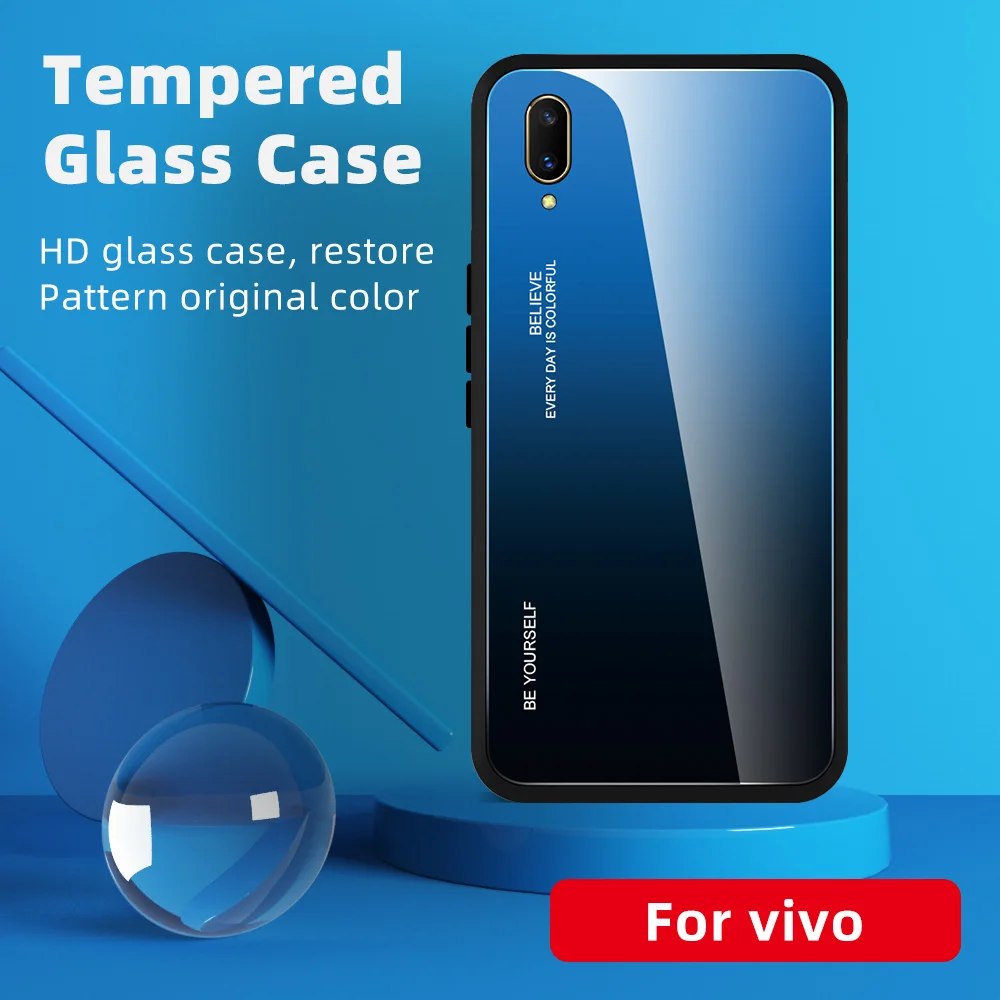 Градиентный чехол из закаленного стекла для телефона для Vivo iQOO V7 V11 V11 Pro V11i V15 V15Pro Y17 Y12 Y85 S1 X21 чехол градиент Аврора чехол