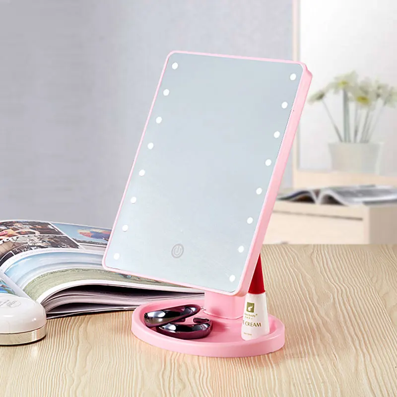 

Vanity Makeup 360 Degree Rotation Touch Screen Make Up LED Mirror Cosmetic Folding Portable 16 LED Lights Makeup Mirror