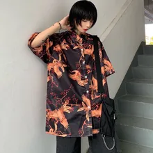 Fashion Short Sleeve Shirt Casual Turn-down Collar Tops Women Blouses Gothic Style Printed Shirt Blouses Fashion Short Sleeve Shirt Casual Turn-down Collar Tops Women Blouses Gothic Style Printed Shirt Blouses