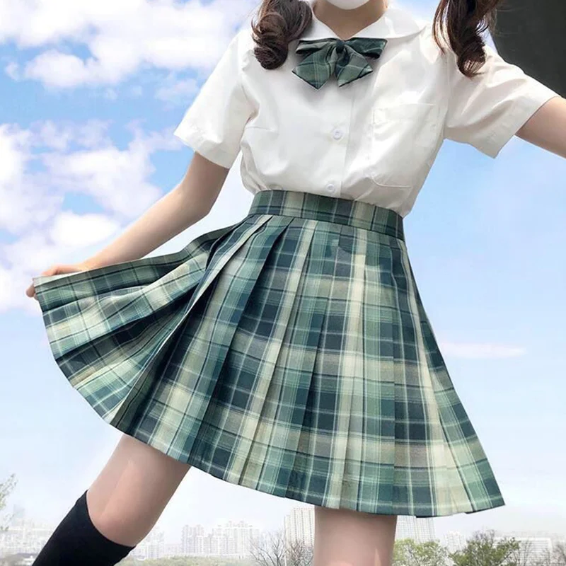 monsoon dresses School Girl Uniform Pleated Skirts Japanese School Uniform High Waist A-Line Plaid Skirt Sexy JK Uniforms for Woman Full set sun dresses