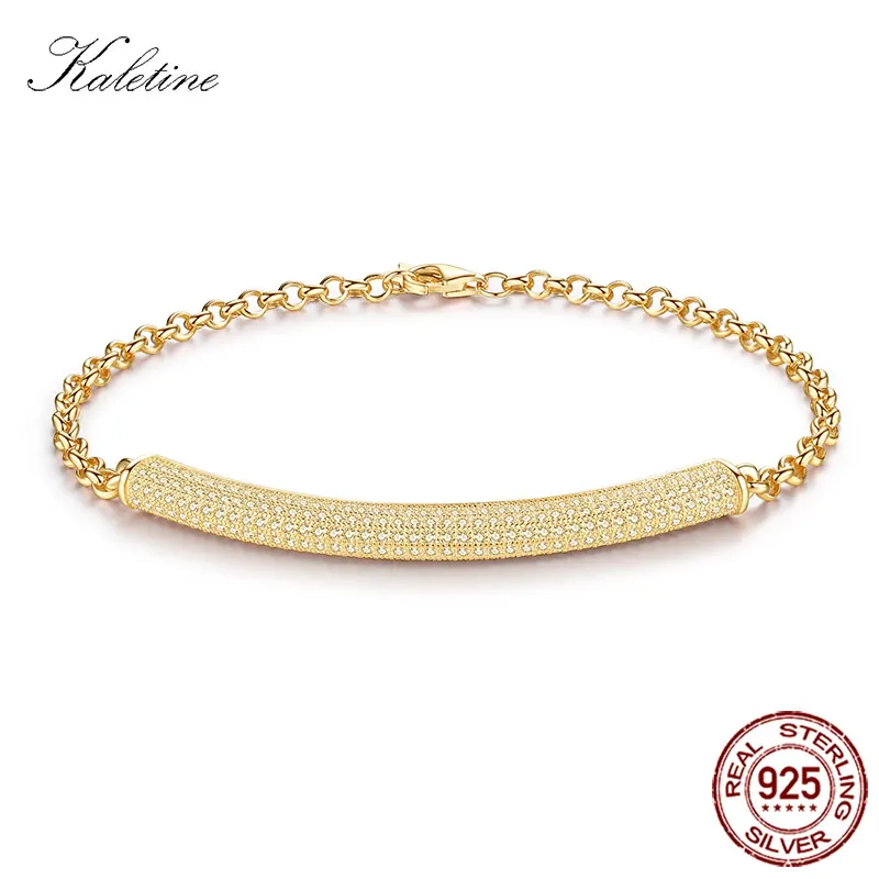 Bracelet Fashion Pure 925 Sterling Silver AAA+ Cubic Zirconia Micro Pave Setting Charm - Окраска металла: gold color