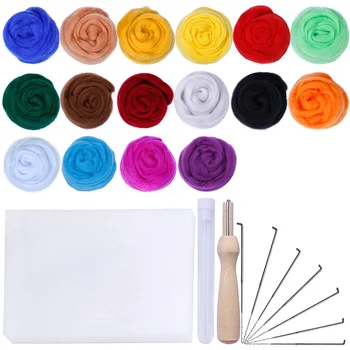 

MIUSIE 16 Colors Wool Felt Craft Kit Needle Felting Starter Fabric Yarn Roving DIY Spinning Sewing Mold Needlework Accessories