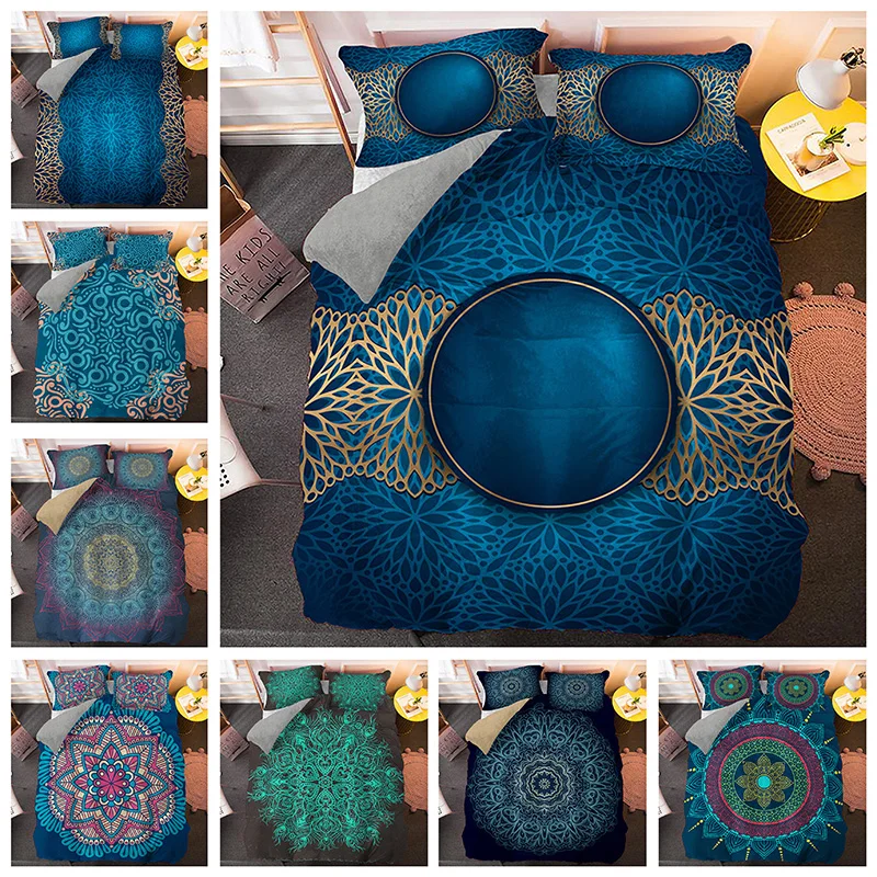 

Multi-color 3d Indian Flower Bedding Set Mandala Duvet Cover Bohemian Comforter Bedspreads Bed Set 3pcs