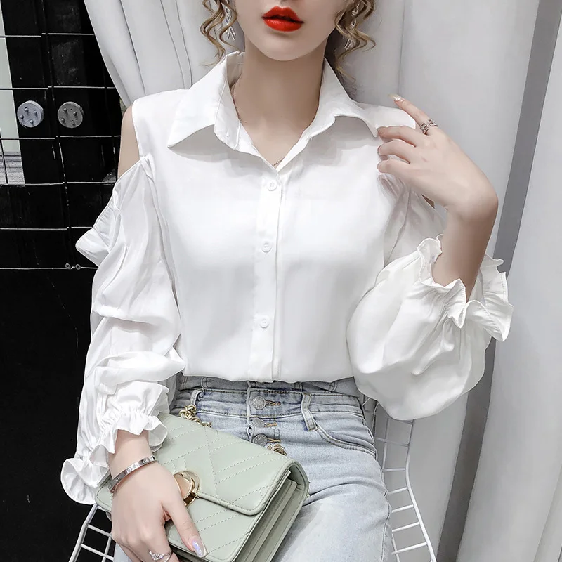 2020 Musim Gugur Dingin Bahu Elegan Kemeja Wanita Korea Padat Panjang Puff Kemeja Lengan Wanita New Fashion Sederhana Kantor Wanita Pakaian Kemeja Aliexpress