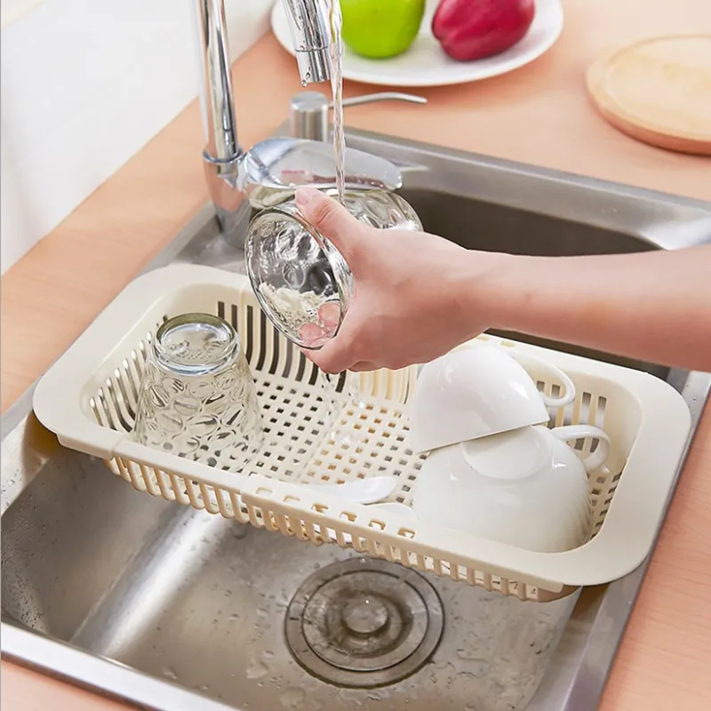 

Retractable Drain Basket Fruit And Vegetable Dish Cup Kitchen Rack Sink Hollow Dish Rack Plastic Kitchen Washing Basket