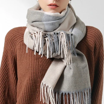 

Winter Wool Scarf Women Plaid Scarves for Ladies Tassel Lattices Oversize Shawls and Wraps Soft Classic Brand Female Blanket