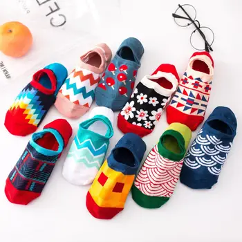 

summer The New Women's sock fashion personality pattern Cotton movement Breathable Couple Silica gel Non-slip Invisible short