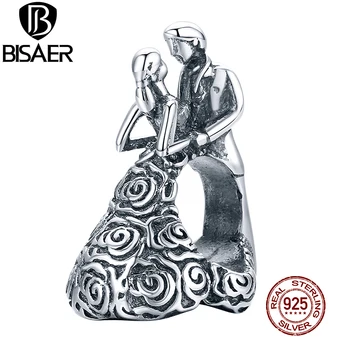 

BISAER Wedding Ceremony Beads 925 Sterling Silver Retro Craft Charms Pendant Fit Bracelet Necklace Engagament Jewelry ECC1564
