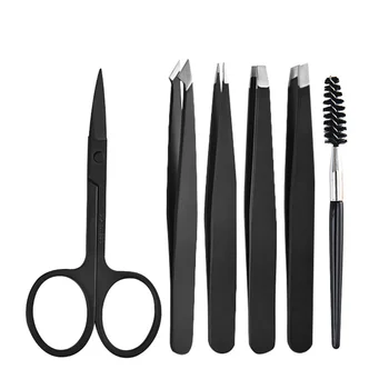 

6 Pcs Eyebrow Tweezers Kits Stainless Steel Eyebrow Clip Stickers Double Eyelid Stickers Tweezers With Case Makeup Tool Set