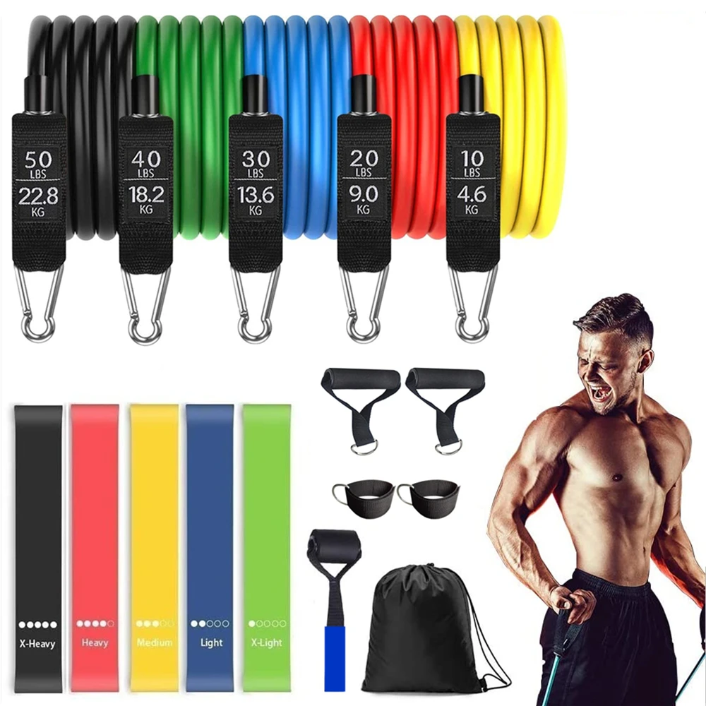 US $25.56 Resistance Bands Set Exercise Bands with Door Anchor Legs Ankle Straps for Resistance Training Physical Therapy Home Workouts