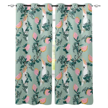 

Parrots And Plants Pattern Window Curtains Polyester Fabric Living Room Curtain Home Decor