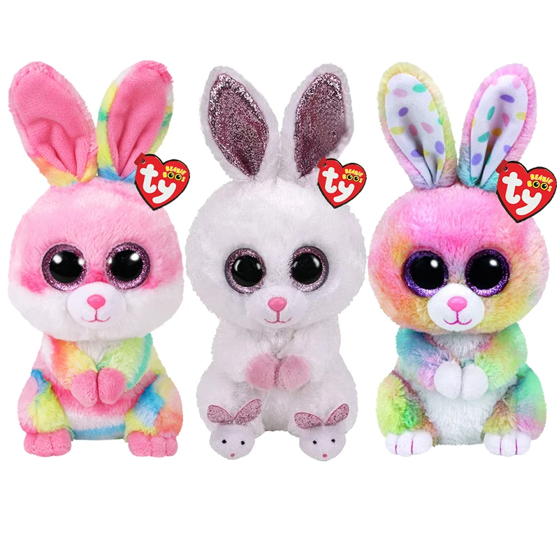 15 CM TY Big Eyes Beanie Cute Rabbit Healing Plush Toy Stuffed Bunny Kid Doll Christmas Birthday Presents for Boys and Girls