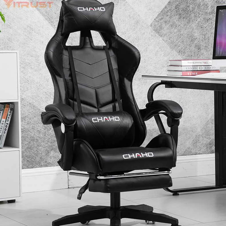 Игровой стул из кожи с высокой спинкой стильный компьютерный для гоночного пк