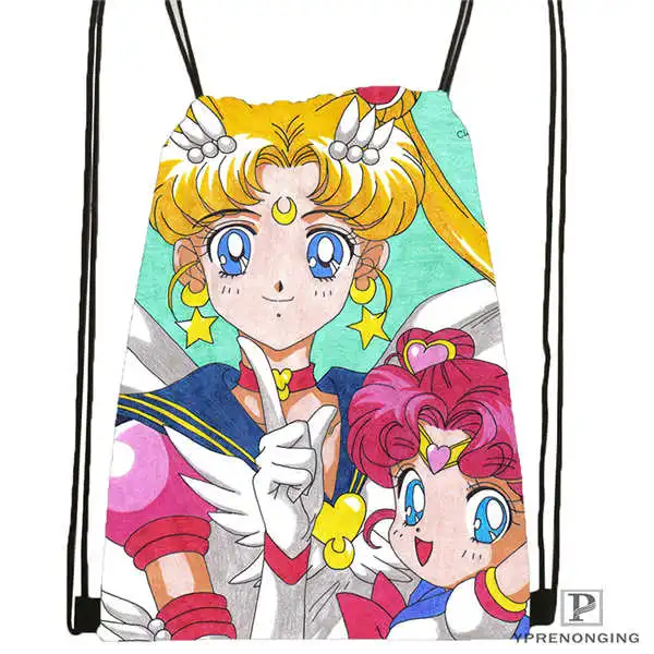 Custom chibi-moon_ походная сумка на шнурке милый рюкзак для детей(черная спинка) 31x40 см#2018612-01-(4 - Цвет: Drawstring Backpack