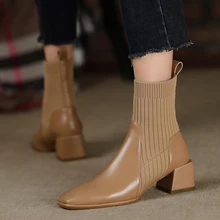 

Women's Nude Boots for Fall/winter New Stretch Knitted Socks Shoes Fashion Square Toe Simple Dating Women's Shoes Casual Shoes